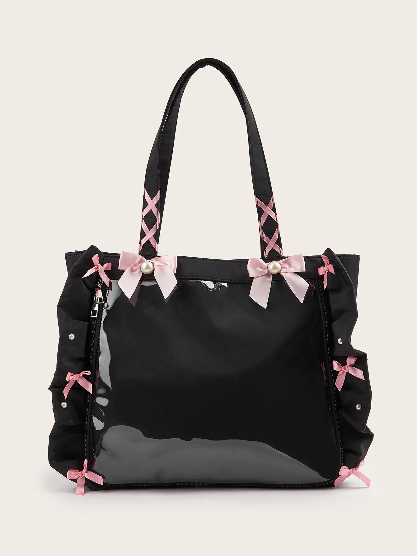 Transparent Fairy Bow Ita Bag High Capacity PU Leather Underarm