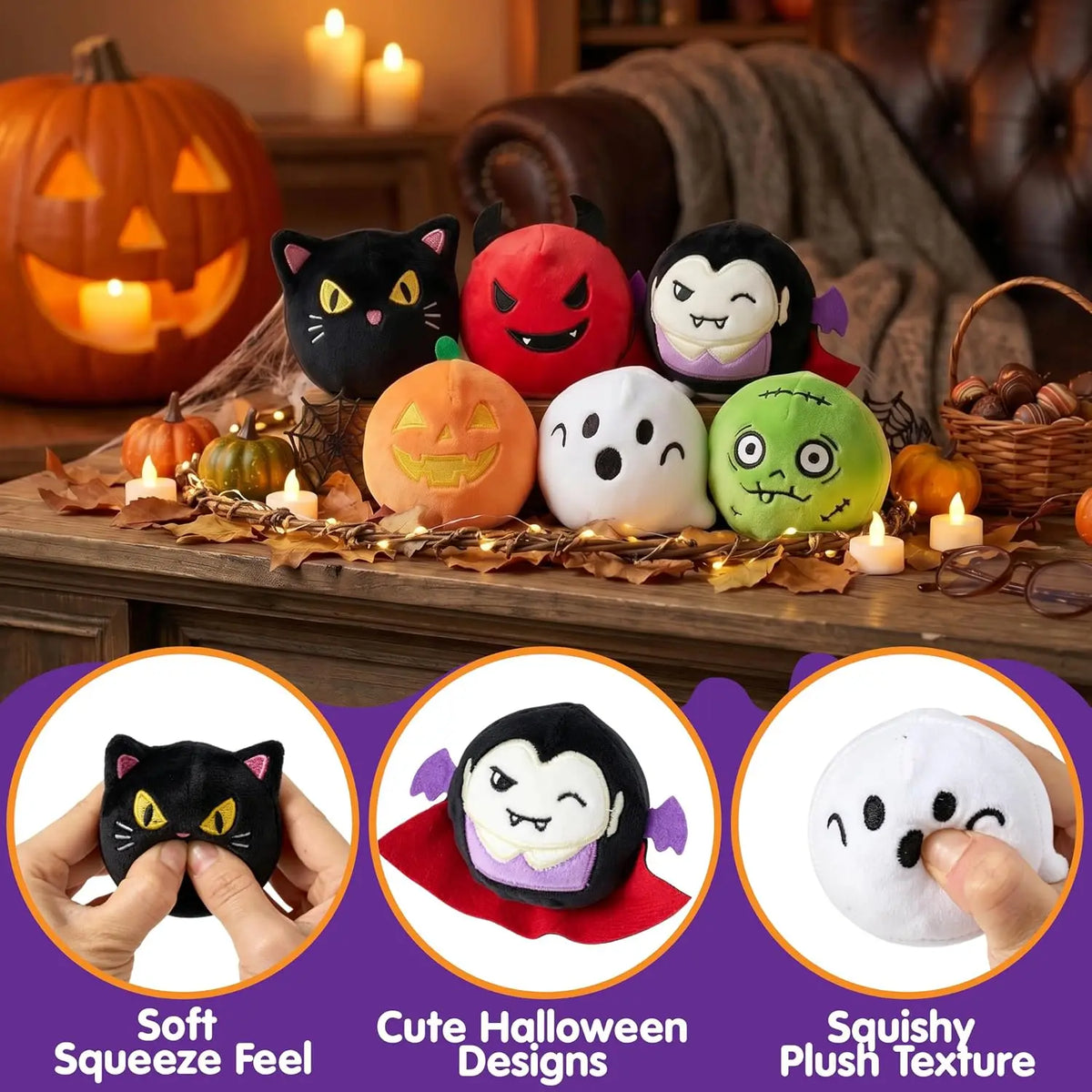 6 PCS Plush Halloween Bouncy Balls, Quiet Toy, Bouncing Ball for Kids Party Favor Supplies Trick or Treating Gifts Bags Filler Classroom Exchange Prize Non Candy Treat