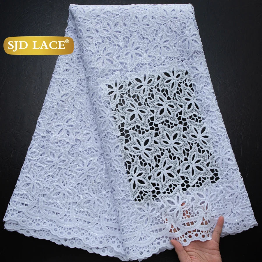 SJD Lace African Sequins Guipure Cord Lace Fabric Water Soluble