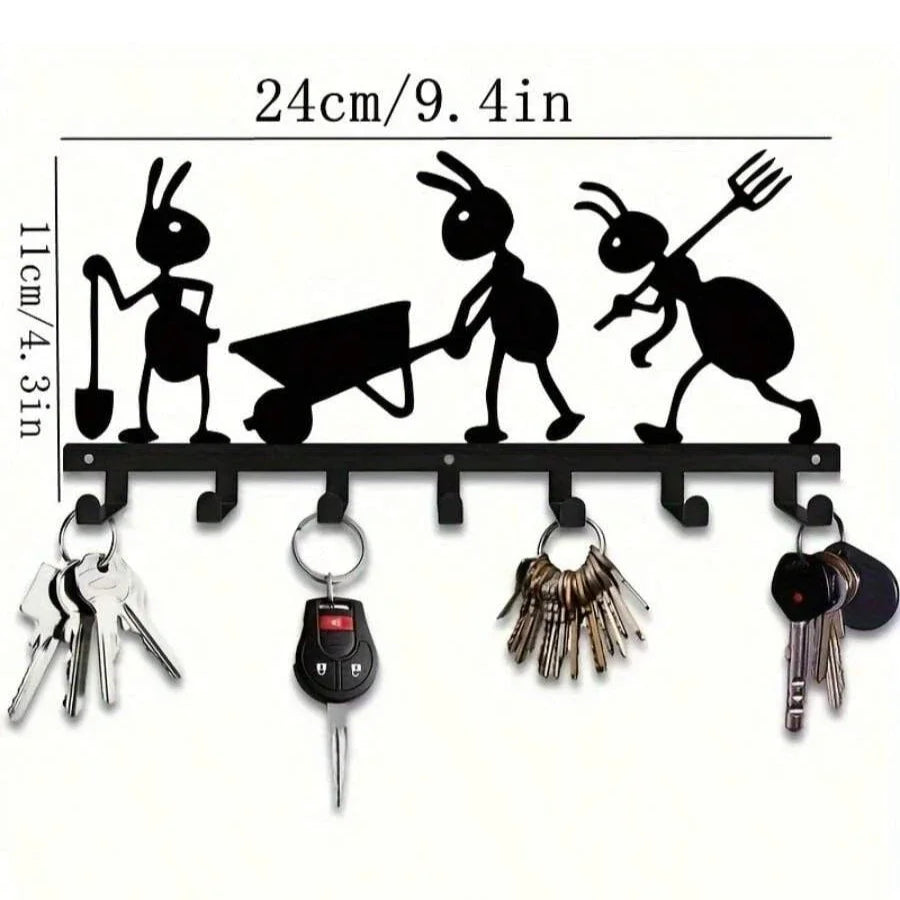 1PC Stylish Ant-Shaped Metal Wall Hook Shelf - Art Decorative Key Holder & Coat Rack for Entryway Hallway