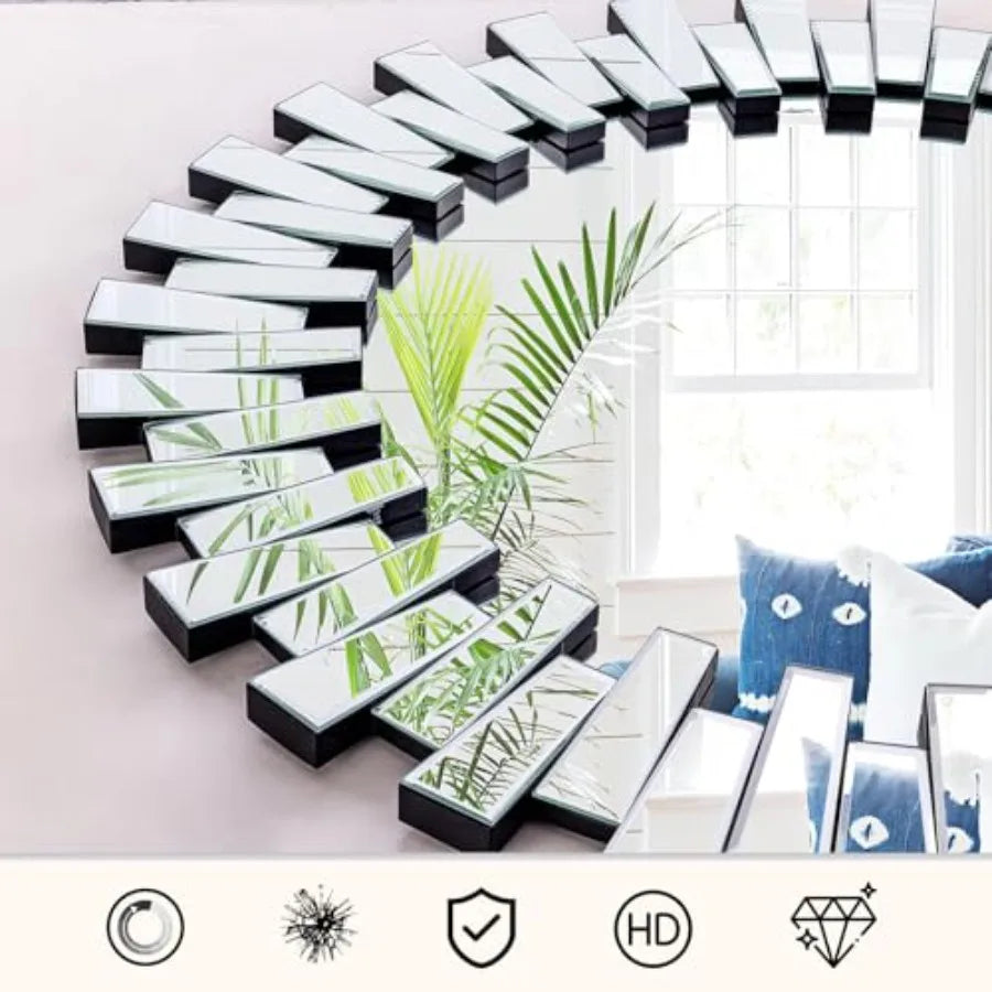 Round Wall Mirror Beveled Glass Frameless Circle For Wall Decor
