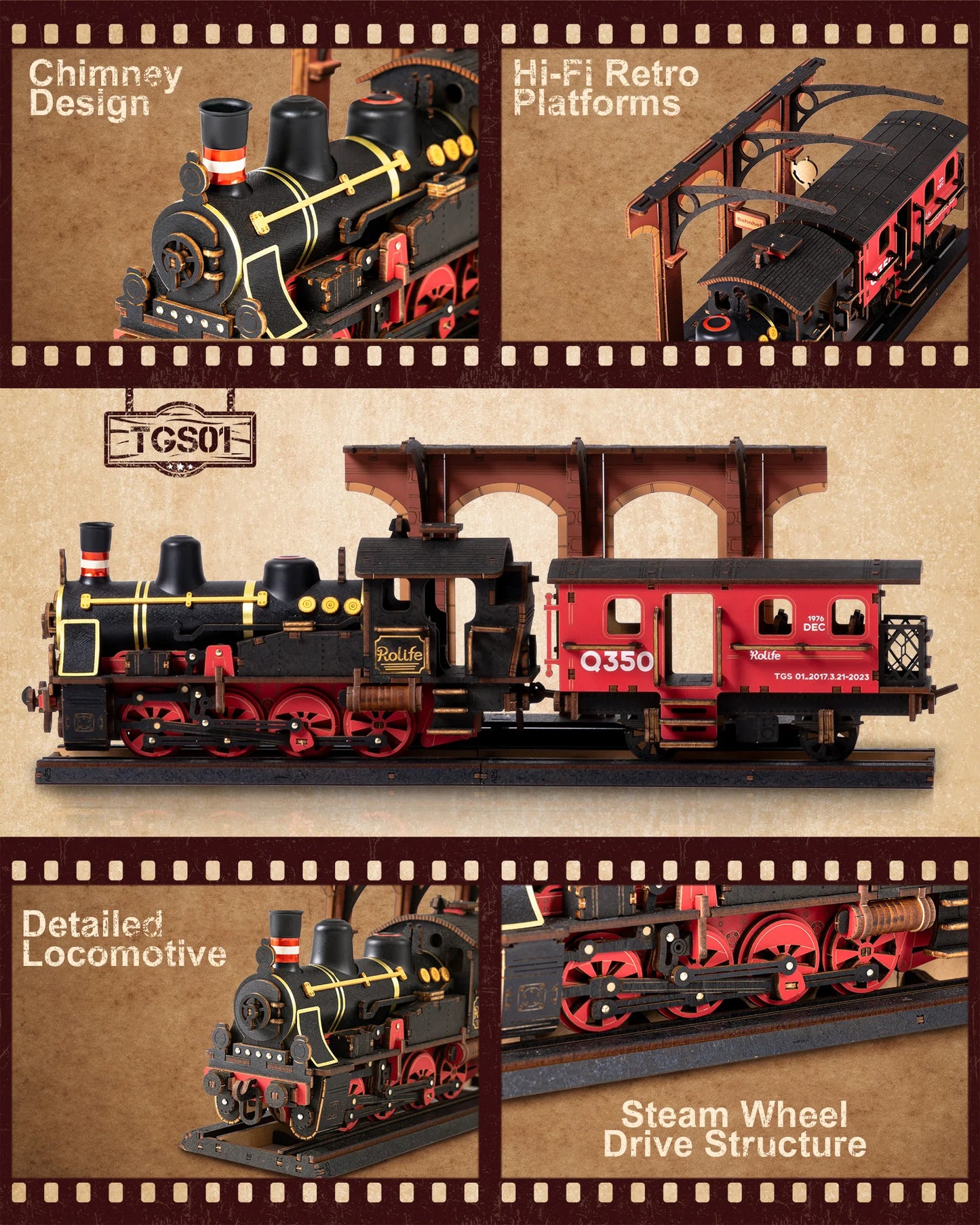 Robotime Steam Train Model Kits 3D Wooden Puzzles Home Decor Craft Gifts for Adults Men Boys Girls