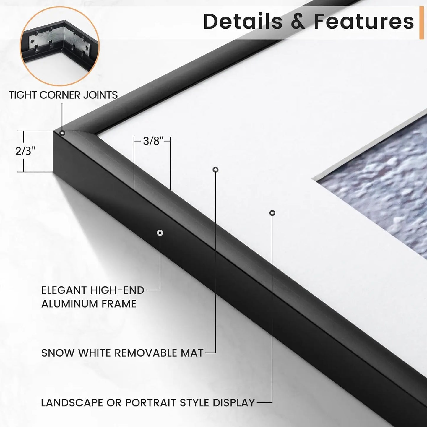Modern Aluminum Picture Frames With Mat For Gallery Wall Decor