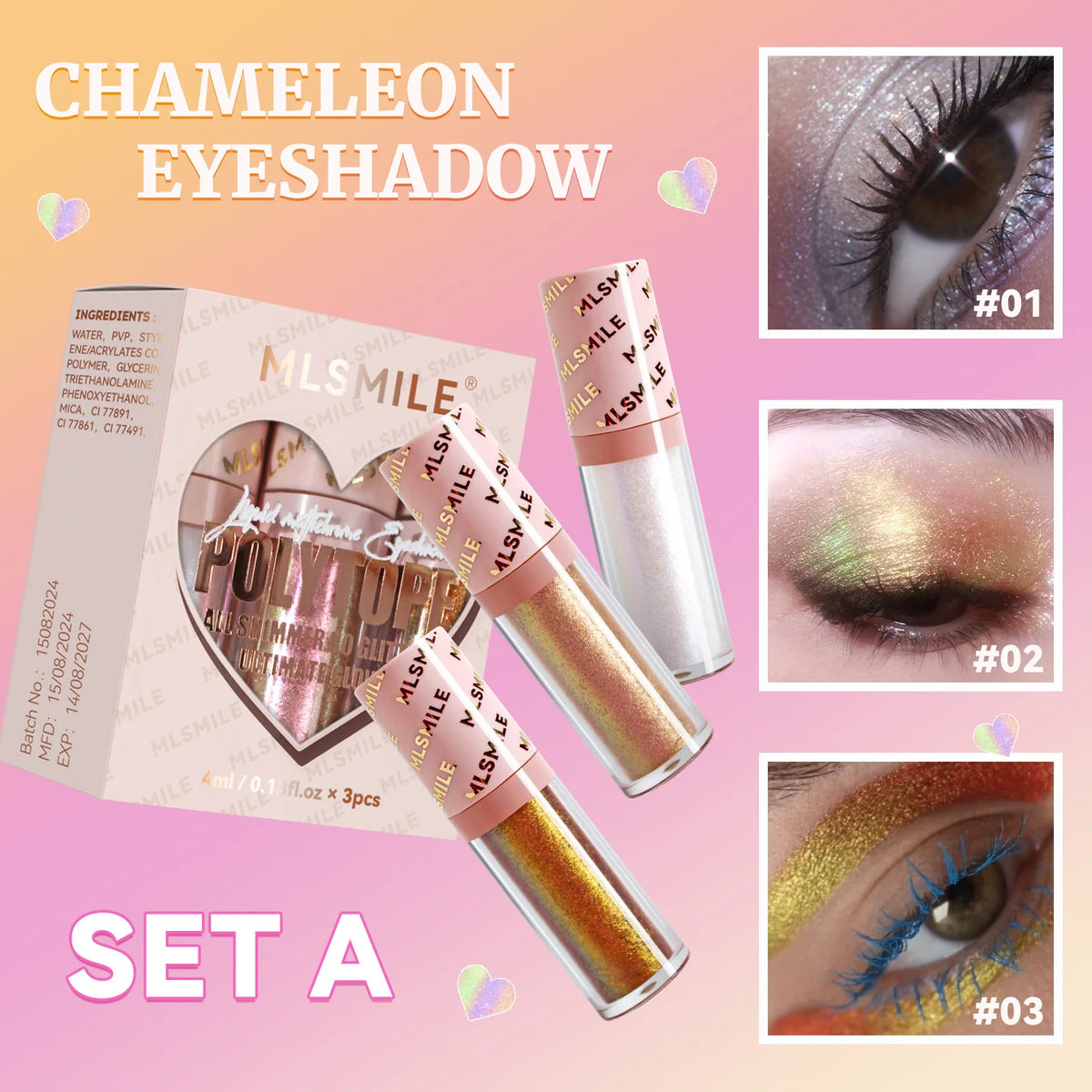 3-Pack Liquid Eyeshadow Set, Metallic Shimmer Highly Pigmented Eye Makeup, Smooth Long-Lasting Blendable Formula for Everyday Glam Party Looks Gift for Women