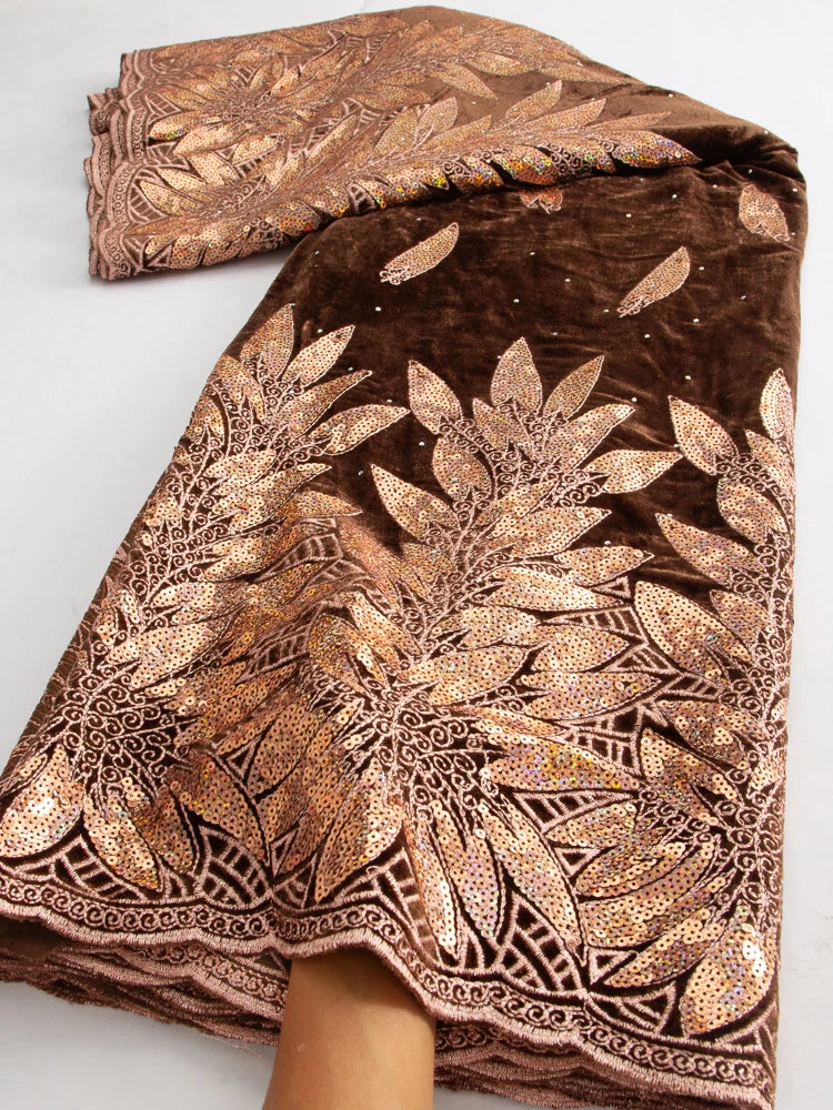 African Sequined Velvet French Lace Fabric For Wedding Party Dresses