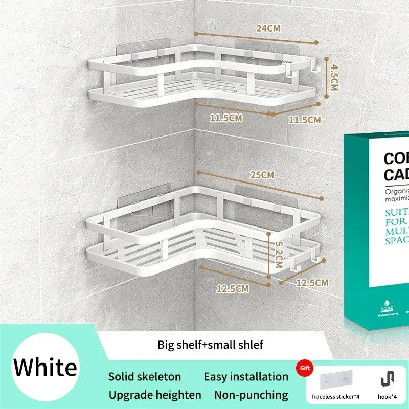 Six Piece Double Layer Aluminum Corner Shelf No Drilling Wall Mounted Organizer