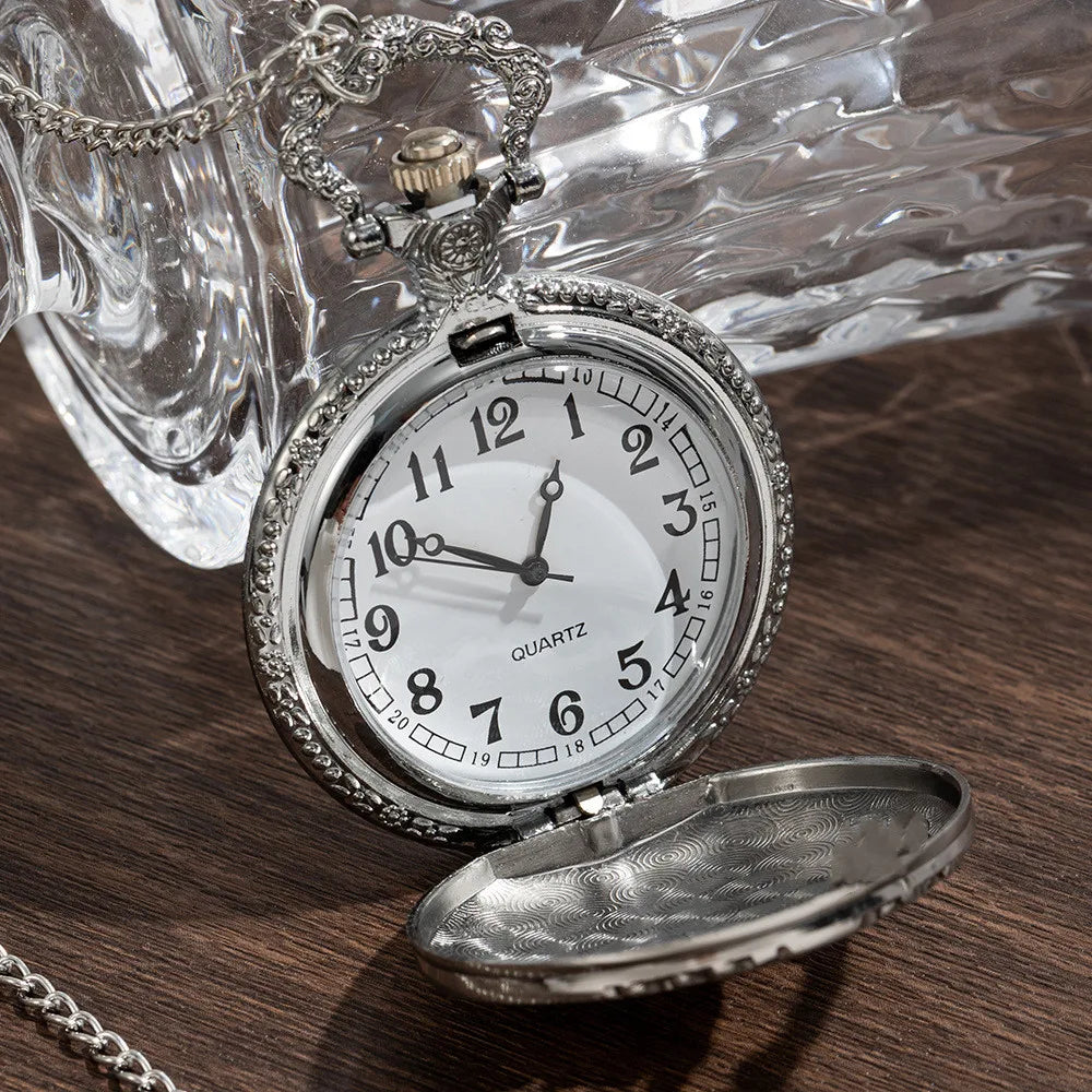 Antique Steampunk Arabic Numerals Quartz Pocket Watch Necklace Pendant Unisex