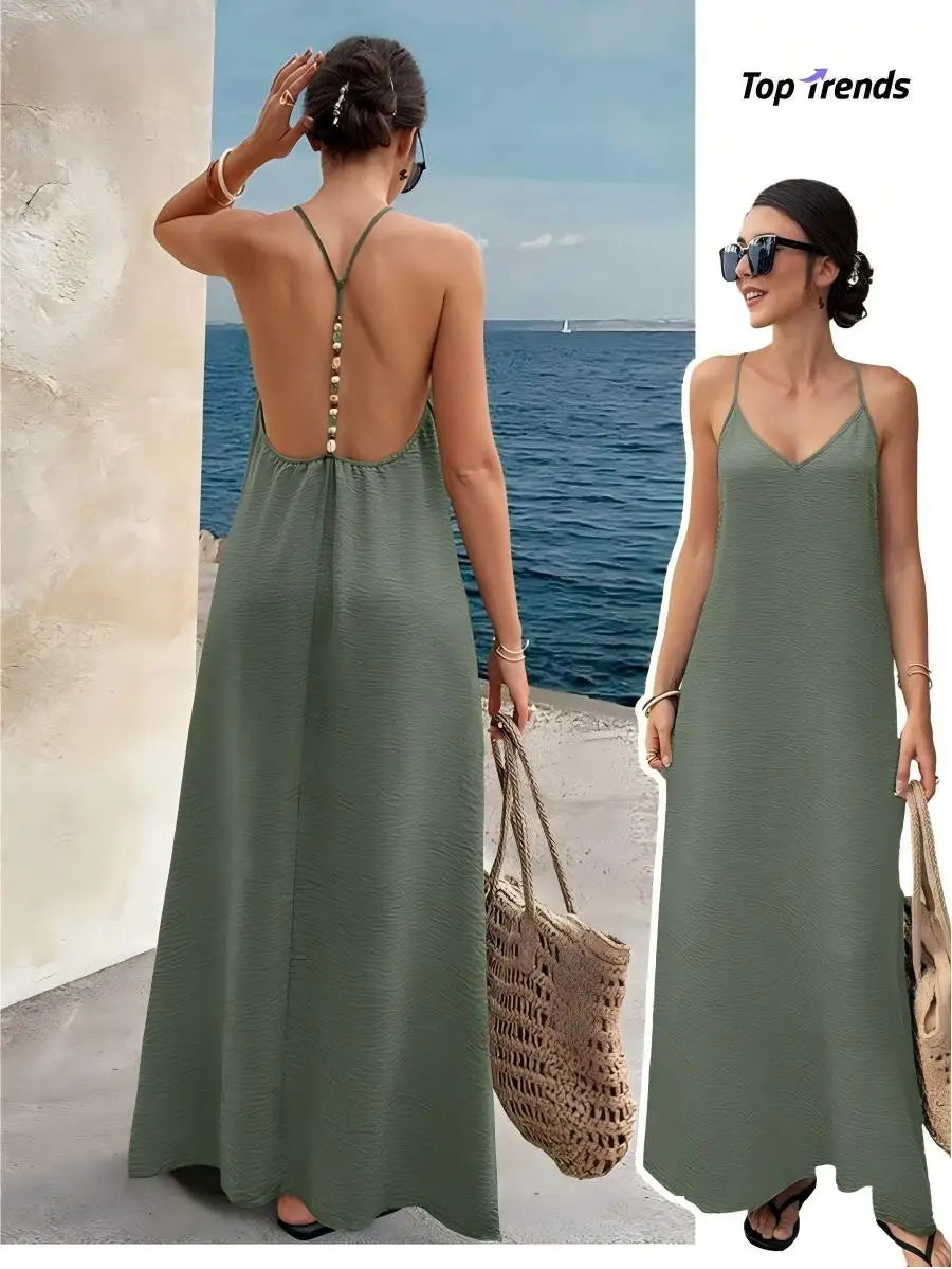 Fashionable Sexy Spicy Solid Color Strapless Backless Long Elegant Dress for Women