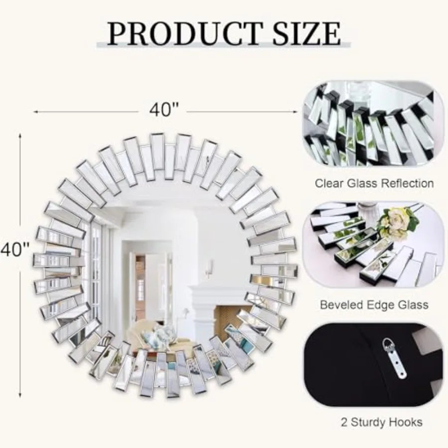 Round Wall Mirror Beveled Glass Frameless Circle For Wall Decor