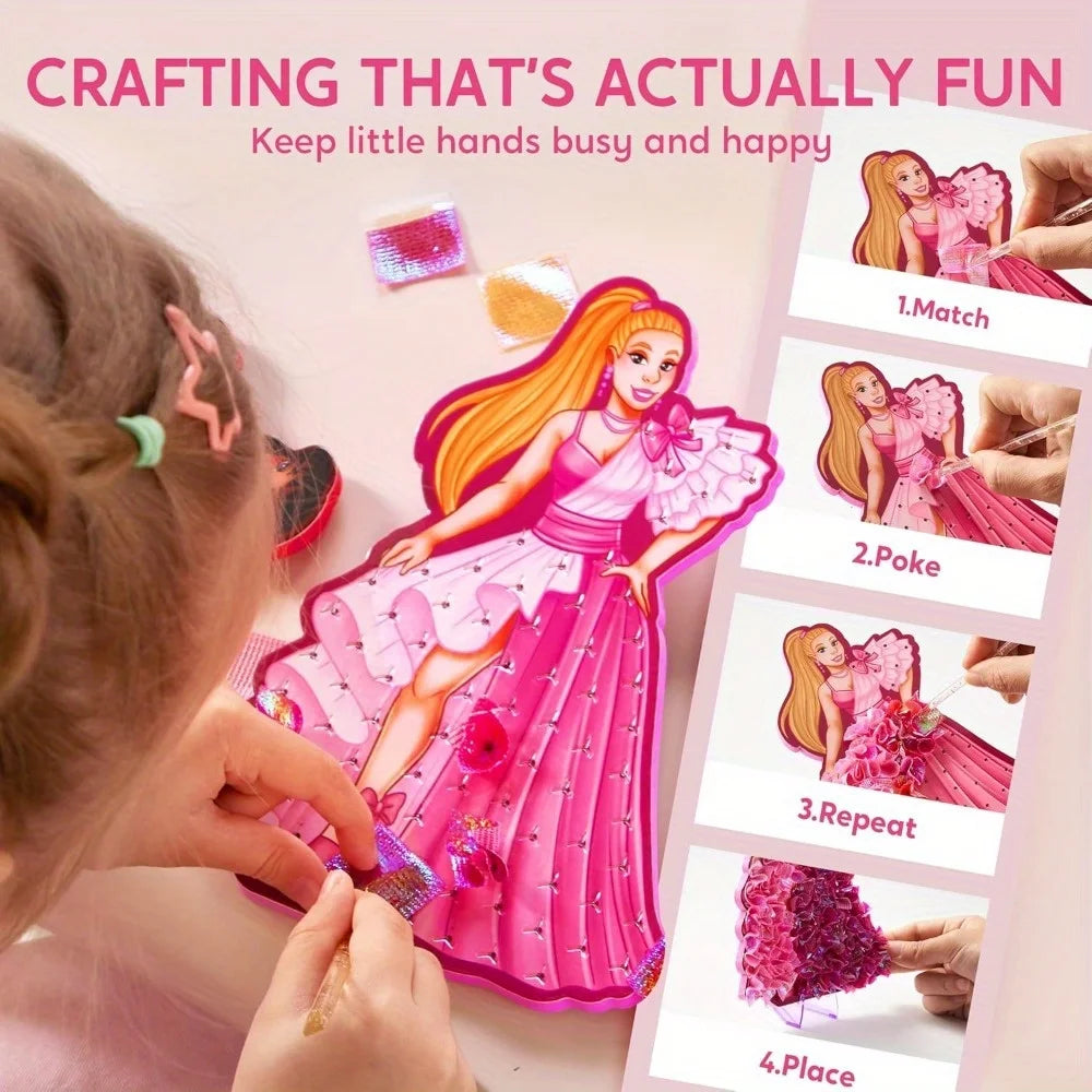 Poke in Fun Art Crafts for Kids Ages 4-8 Princess Dress-up Art Activities DIY Craft Kits for Kids Birthday Gifts Ages 4 5 6 7 8+