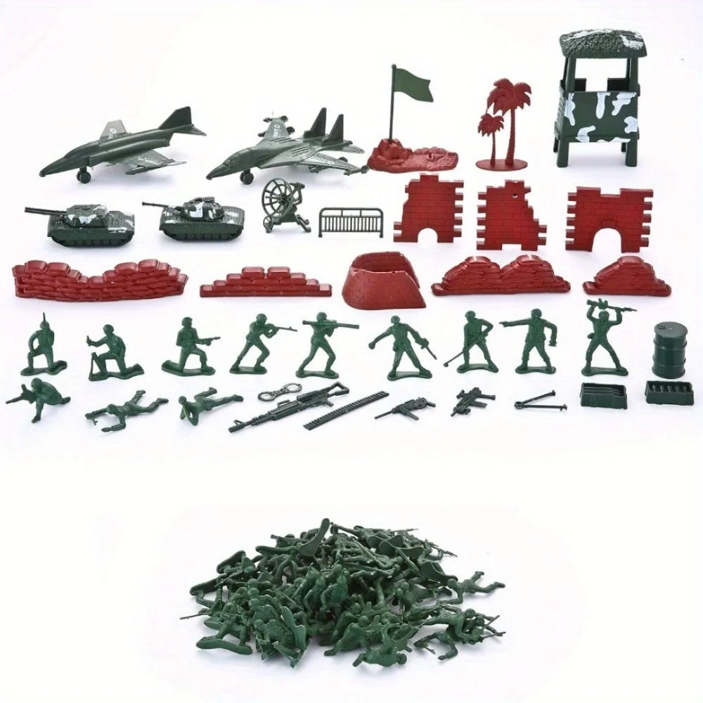 JOYFY 164 Pcs Military Soldier Army Men Play Bucket Army Action Figures Battle Group Aircrafts Helicopters Tanks with Bucket