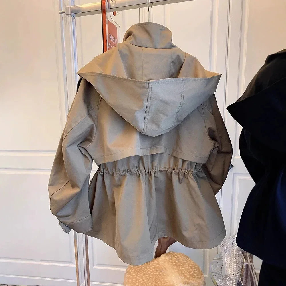 Women's High Neck Zip Jacket With Drawstring Streetwear Coat