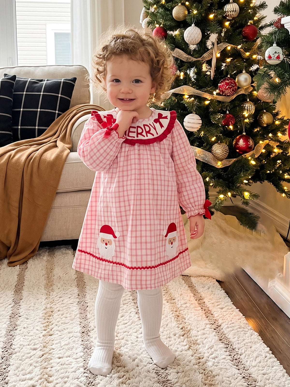 Christmas Plaid Dress Plaid Santa Claus Patch Santa Santa Claus Kids Girl Claus Patch Fall Kids Girl Christmas