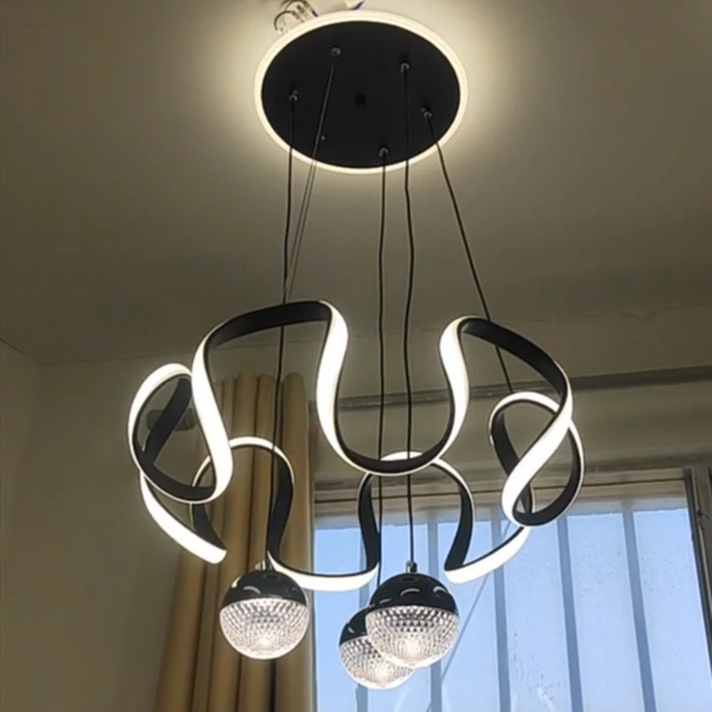 Wavy LED Pendant Light with Remote and Three Color Settings