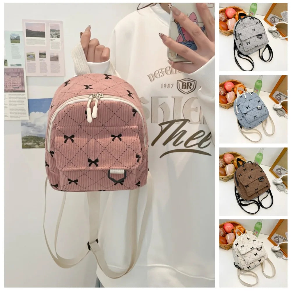 Mini Backpack Bowknot Printed Cosmetic Shoulder Bag Travel Storage