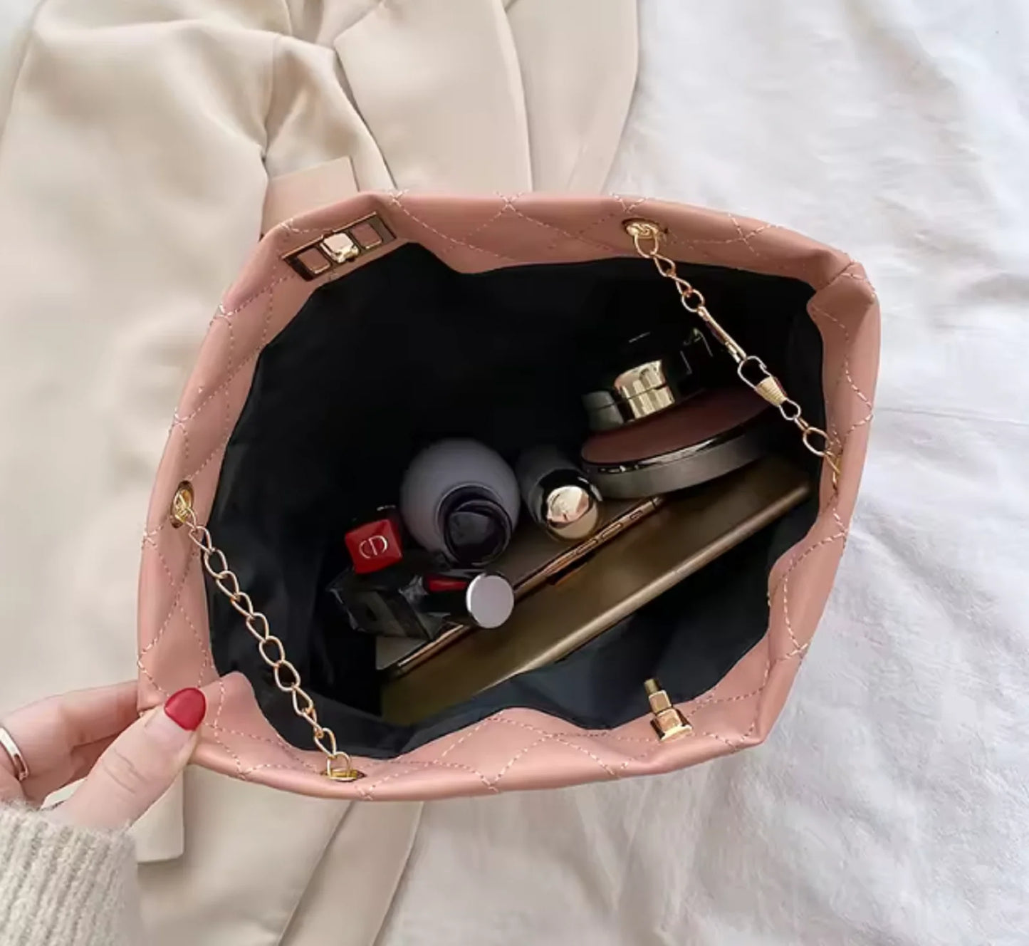 Rhombus Chain PVC Tote Bag For Women Daily Commute
