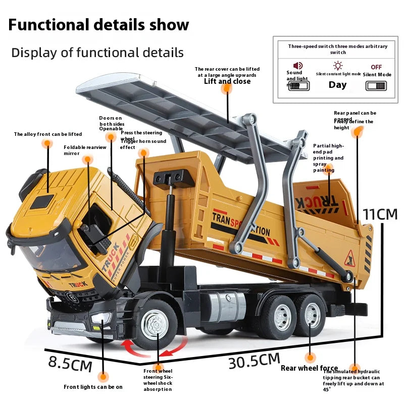 Diecast Dump Truck Model With Lights And Sounds Toy