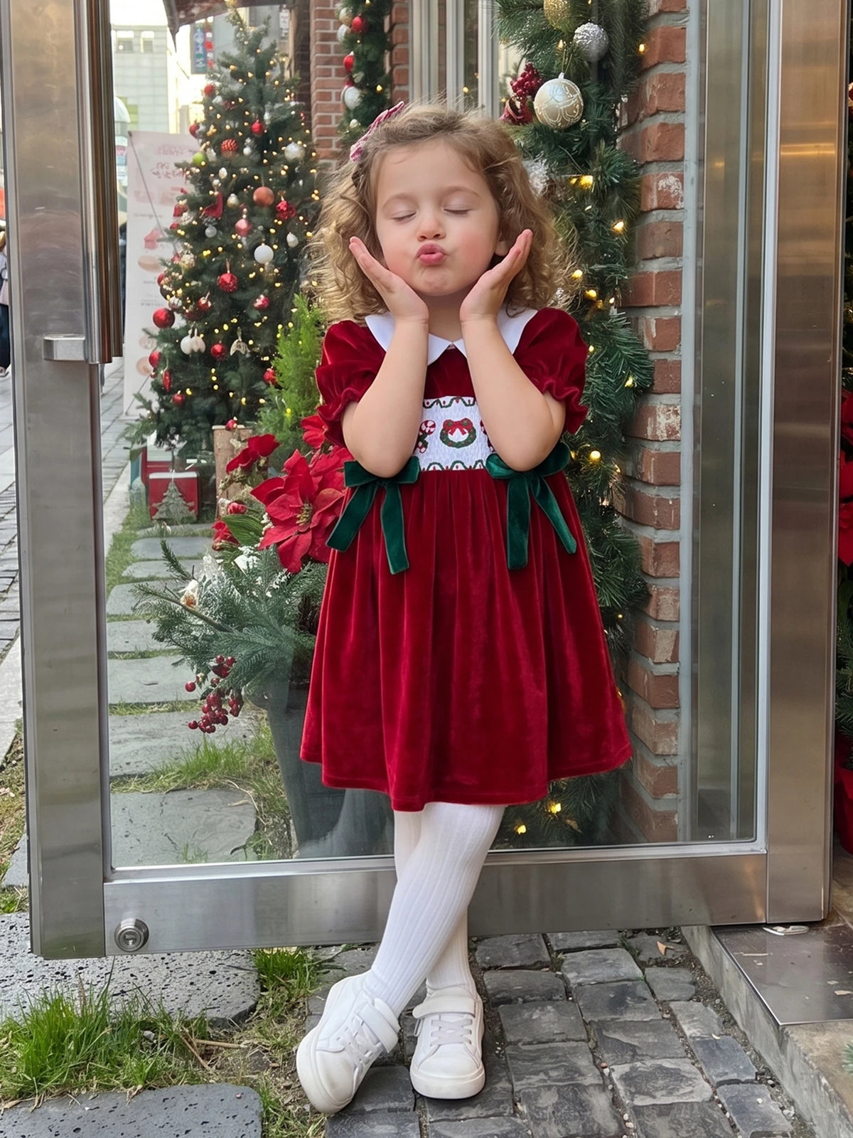 Velvet Christmas Dress Short Girl Christmas Dress Toddler Girl Christmas-Dress Sleeve Toddler Baby Girl
