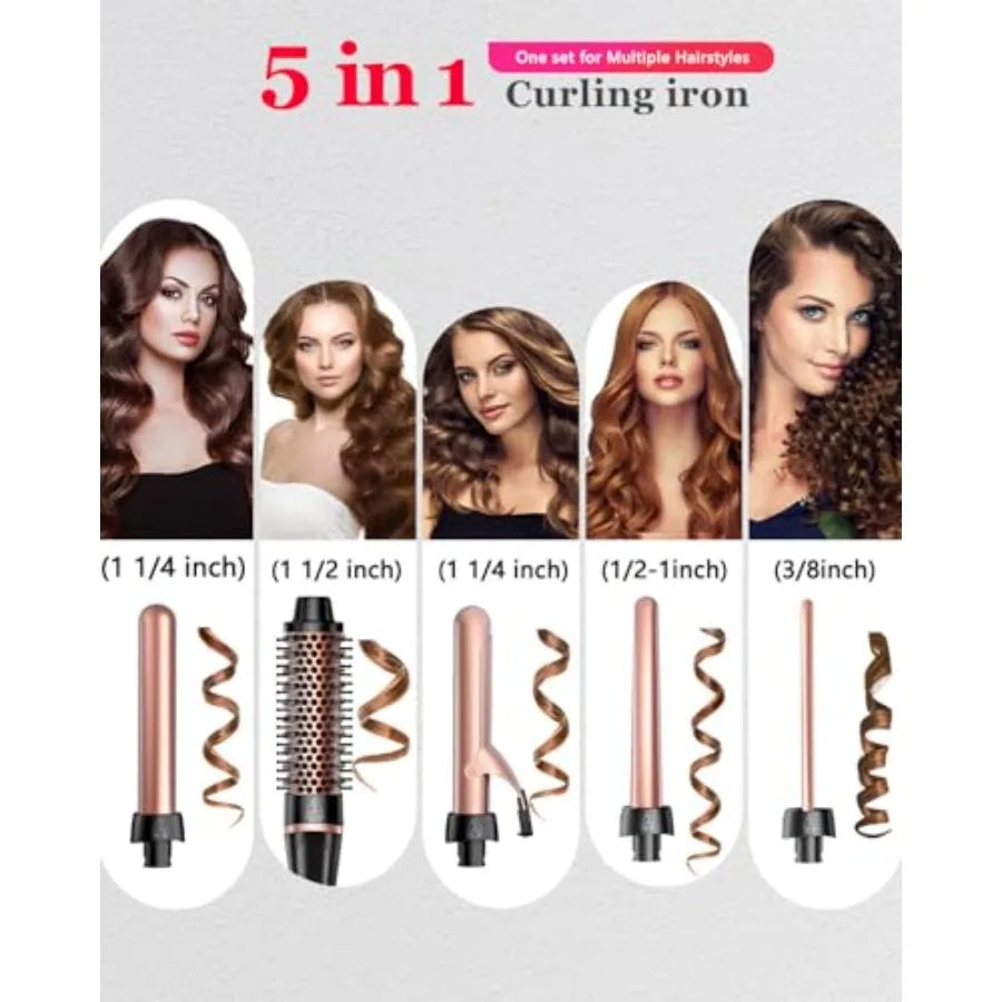 5 In 1 Curling Iron And Thermal Brush Set With Interchangeable Ceramic Barrels