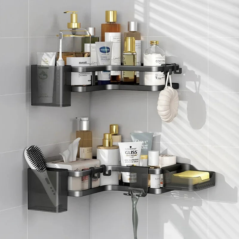 Six Piece Double Layer Aluminum Corner Shelf No Drilling Wall Mounted Organizer