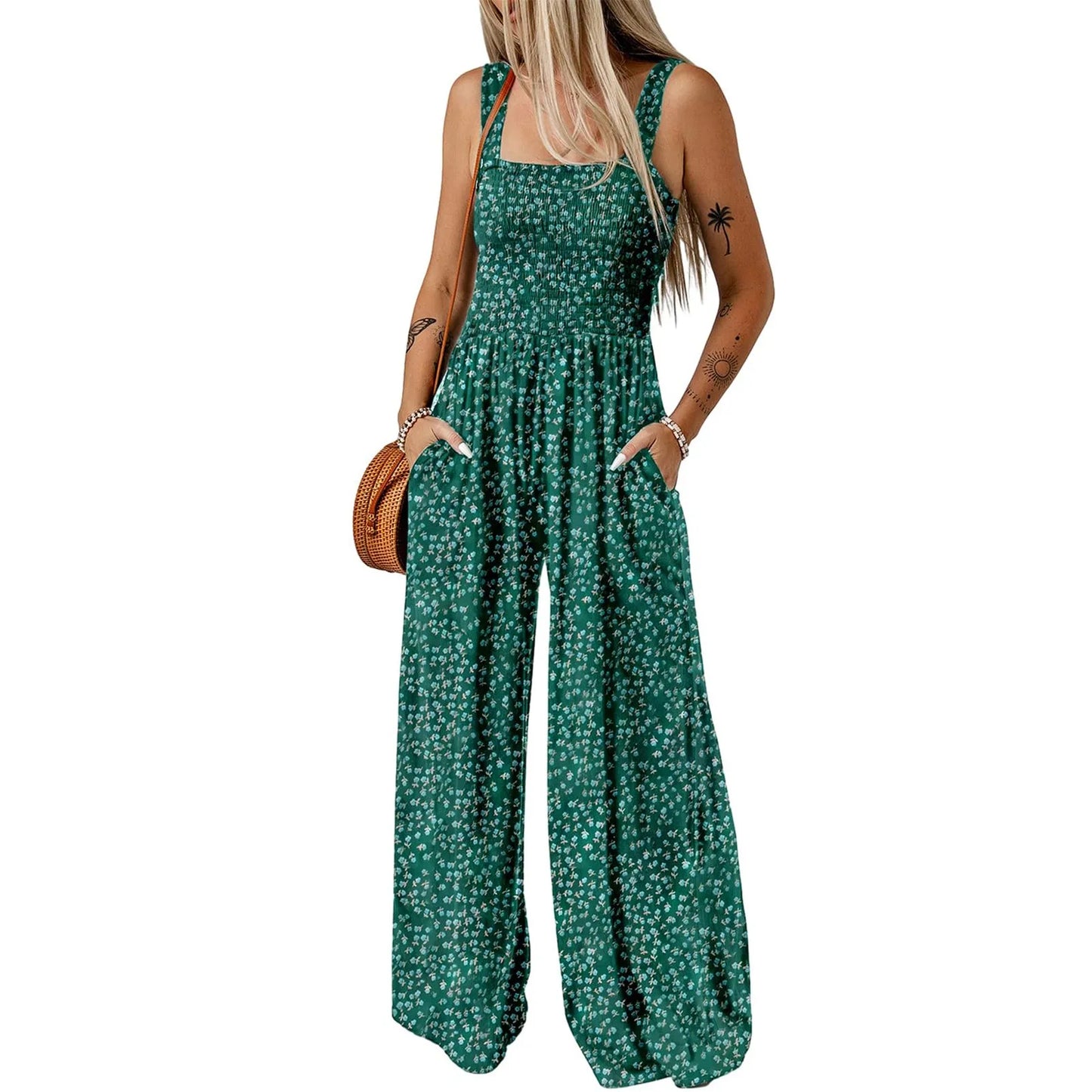 Women's Summer Sling Jumpsuit Romper Printed Loose Casual Streetwear