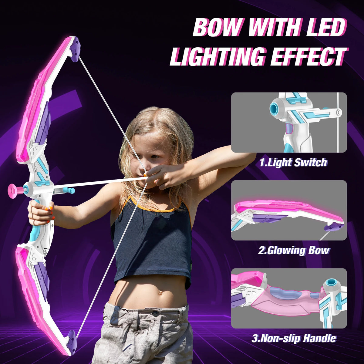 2 Pcs Kids Bow and Arrow,LED Light Up Archery Set with 24 Suction Cup Arrows, Indoor Outdoor Sport Toys Gifts for 3 4 5 6 7 8 9 10 11 12 Year Old Boys Girls,