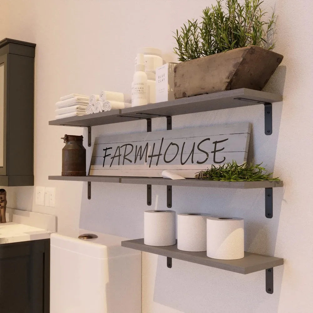 Rustic Floating Wall Shelves Wooden Storage Decorative Shelf