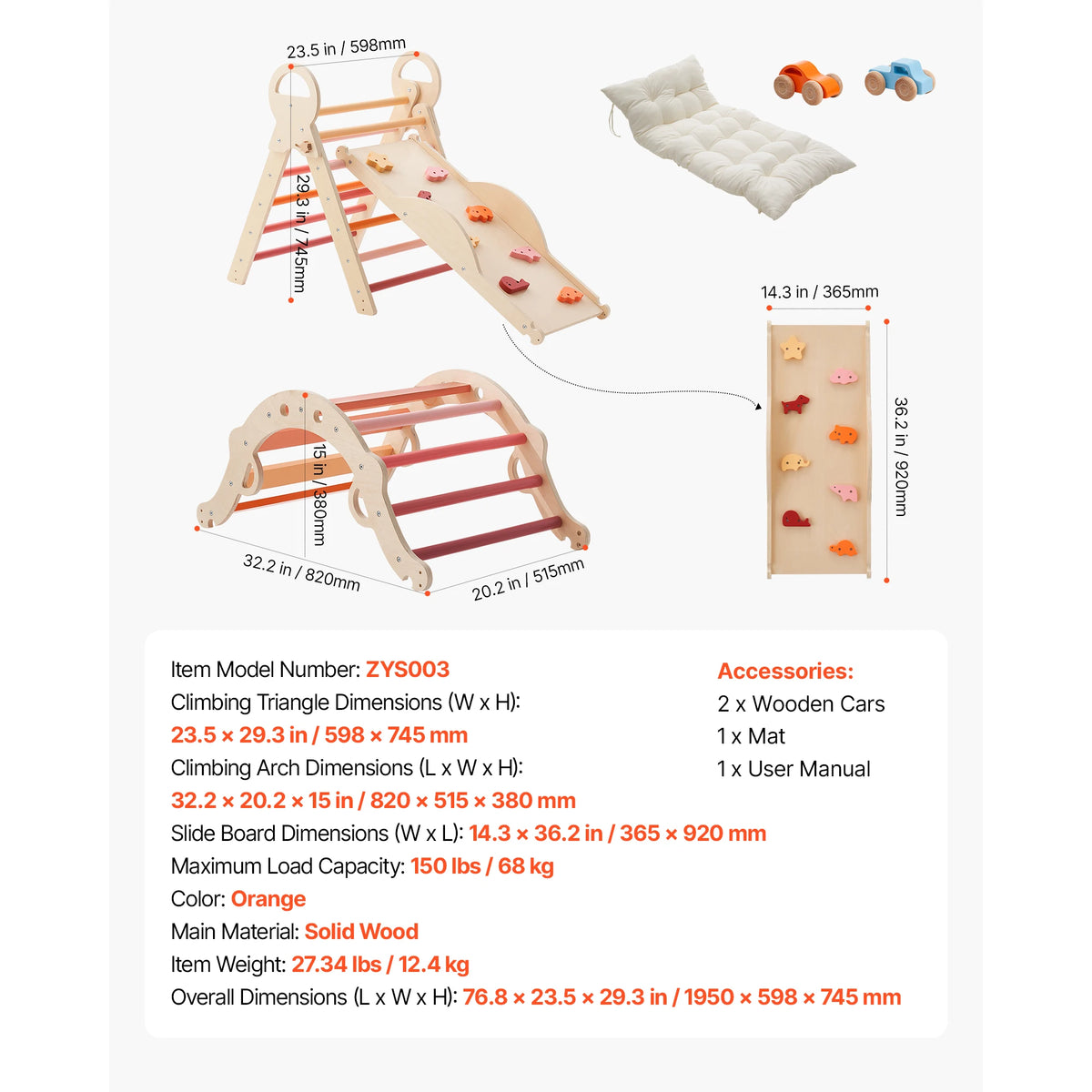 SucceBuy 150 lbs Pikler Triangle Set 9-in-1 Toddler Climbing Toys Indoor with Cushion Triangle Arch and Ramp for Toddlers Kids