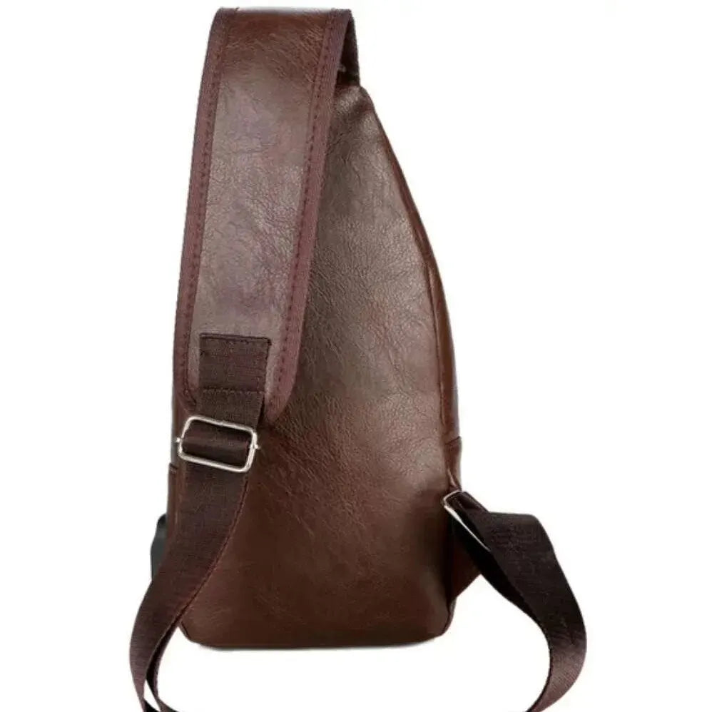 Mens Multifunctional USB Charging Crossbody Chest Bag in Microfiber Leather