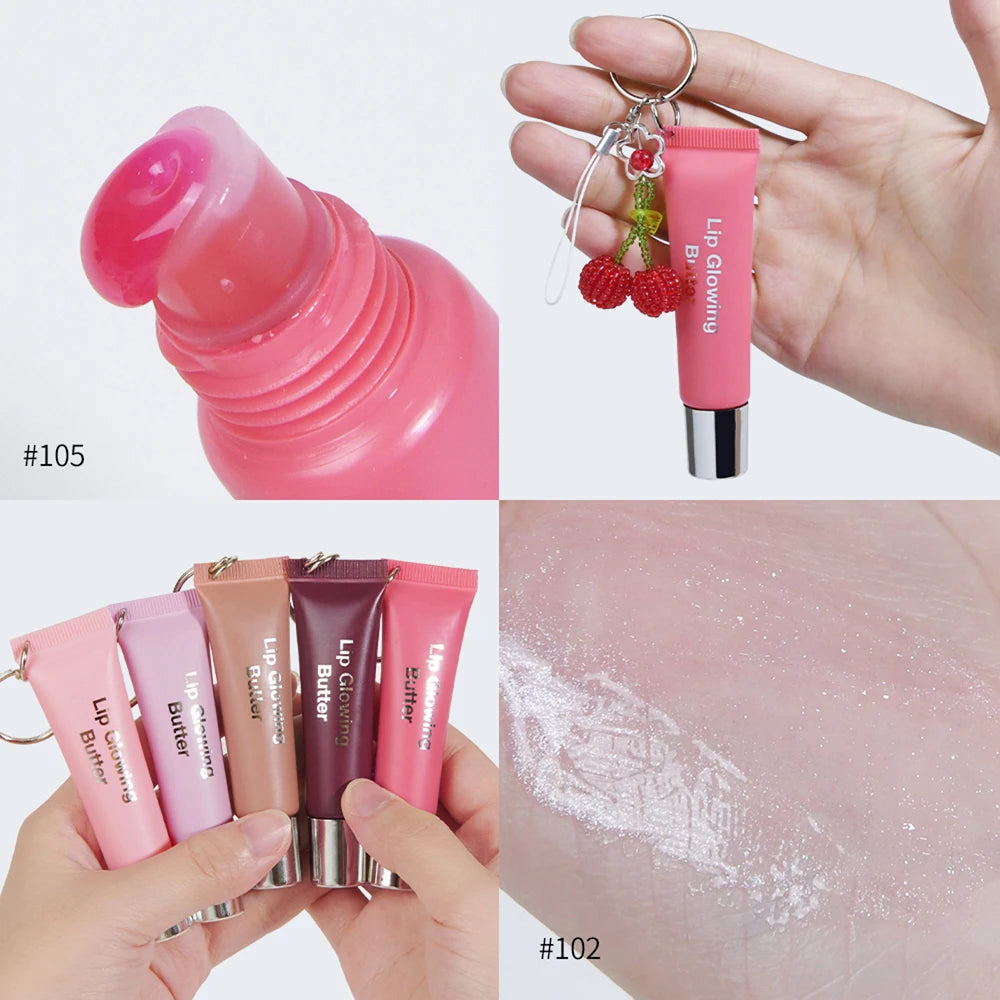 Lip Glowing Butter Lip Gloss With Cherry Pendant Moisturizing Shiny Plumping Lip Tint Hydrating Mirror Liquid Lipstick Long Lasting Lip Balm Makeup