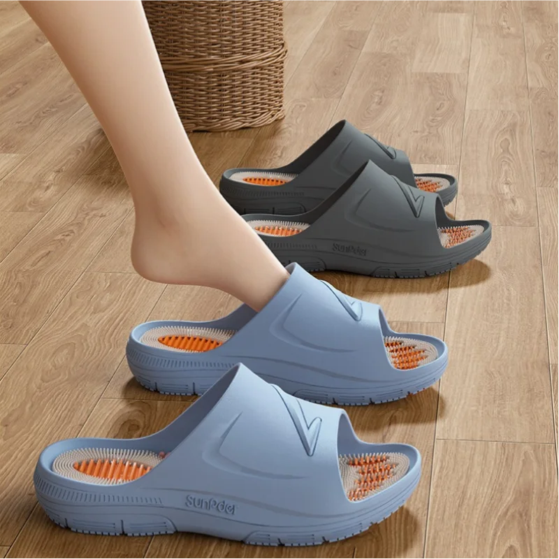 Particle massage cool slippers for men and women, summer indoor home anti-slip slippers - pure color simple casual slippers