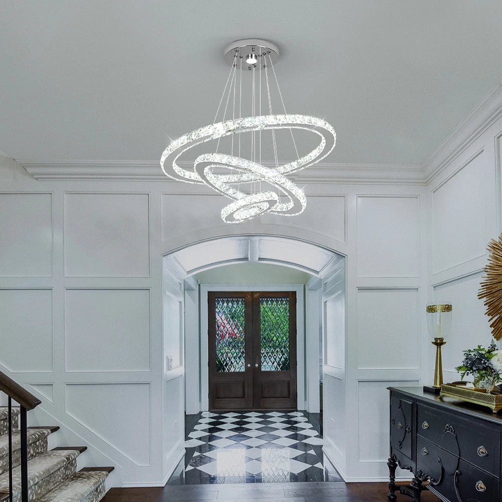 GreeLustr Modern Crystal Led Pendant Light With Dimmable Rings