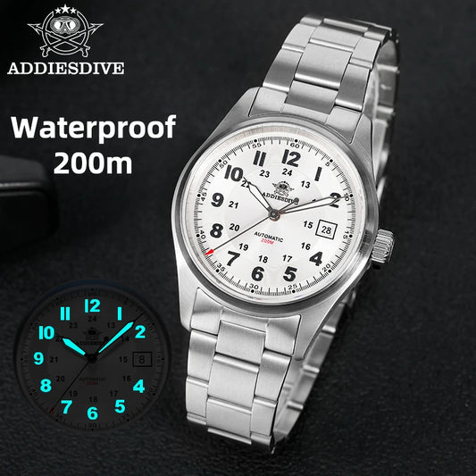 Addiesdive Automatic Watch Mens 200m Luminous Sapphire Glass