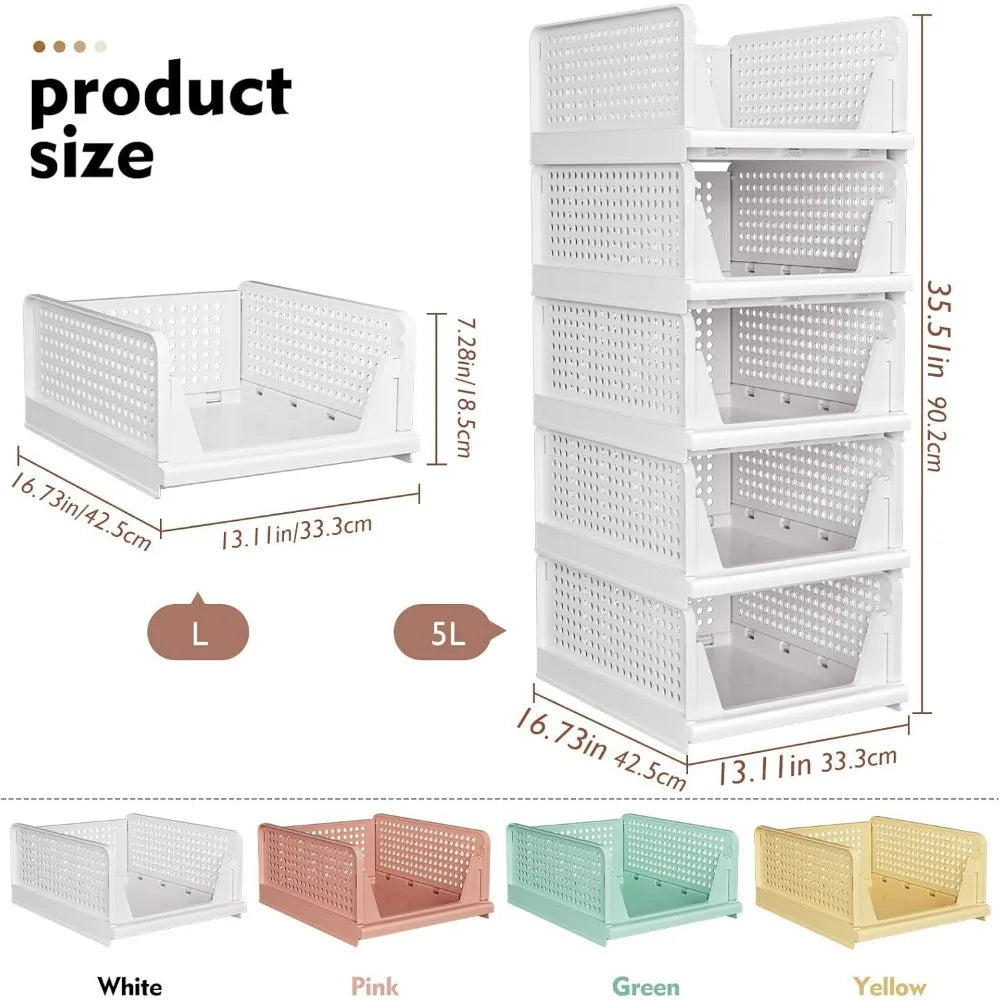 Stackable Closet Storage Basket 5 Pack Multifunctional Foldable Organizer