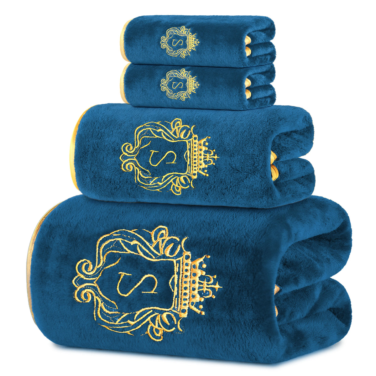 4-Piece Bath Towel Set, Gold-Edged S Solid Color Bath Towel, 1 Bath Towel + 1 Hand Towel + 2 Face Towels, Bathroom Accessories, Suitable for Yoga, Bathing, Swimming, Spa, Etc., Holiday Gift