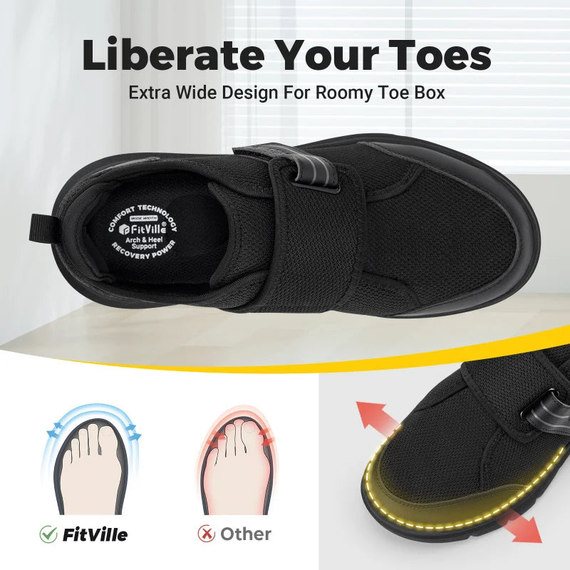 FitVille Men'S Wide Diabetic Shoes 2E Adjustable Straps Orthopedic Comfort Non-Slip For Swollen Feet Senior Shoes Pain Relief