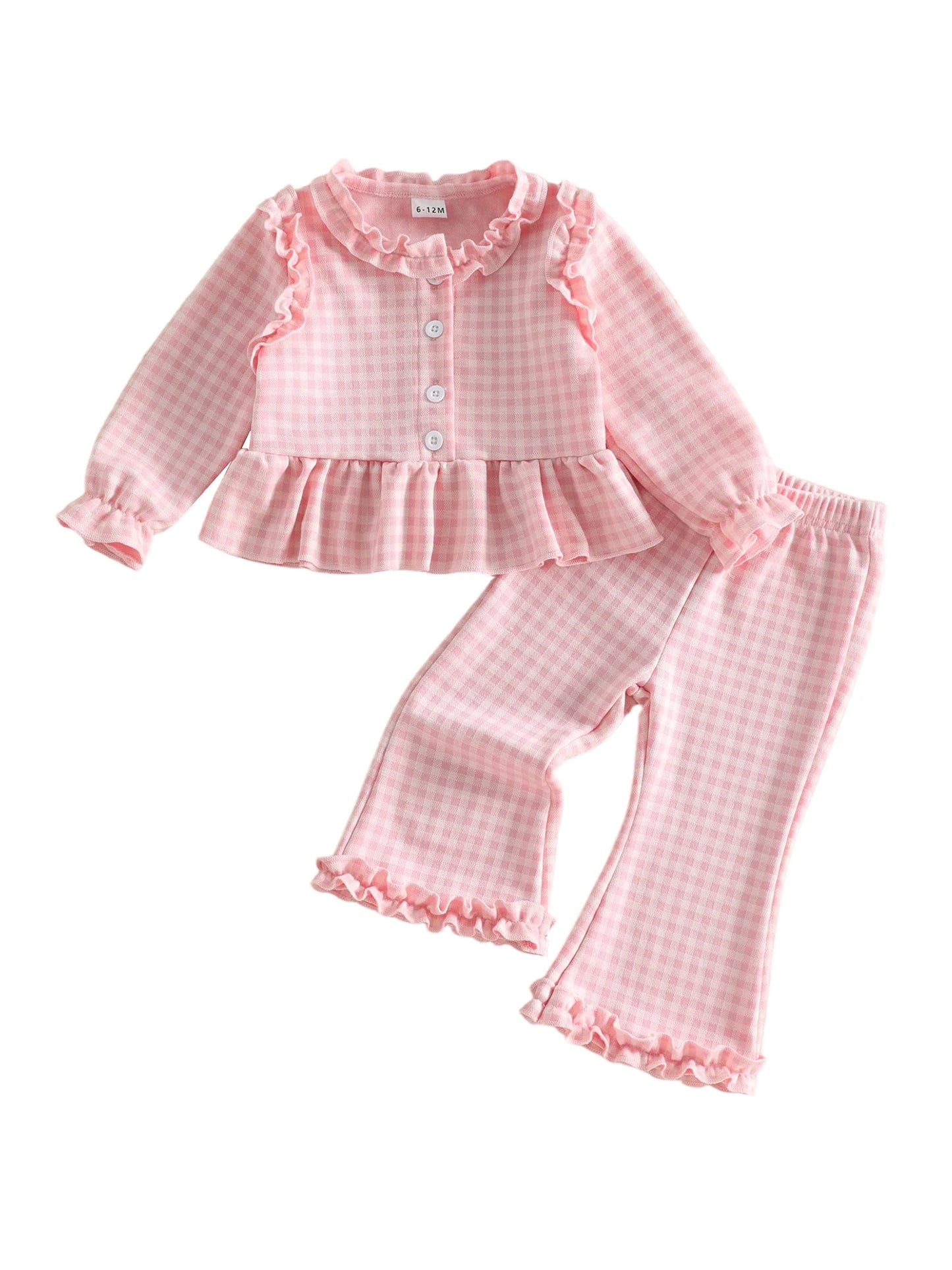 Girls Plaid Long Sleeve Bell Bottom Set Fall Outfit