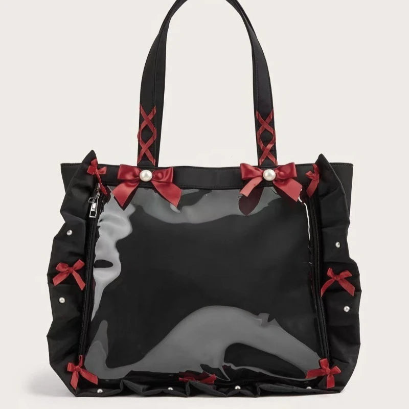 Transparent Fairy Bow Ita Bag High Capacity PU Leather Underarm