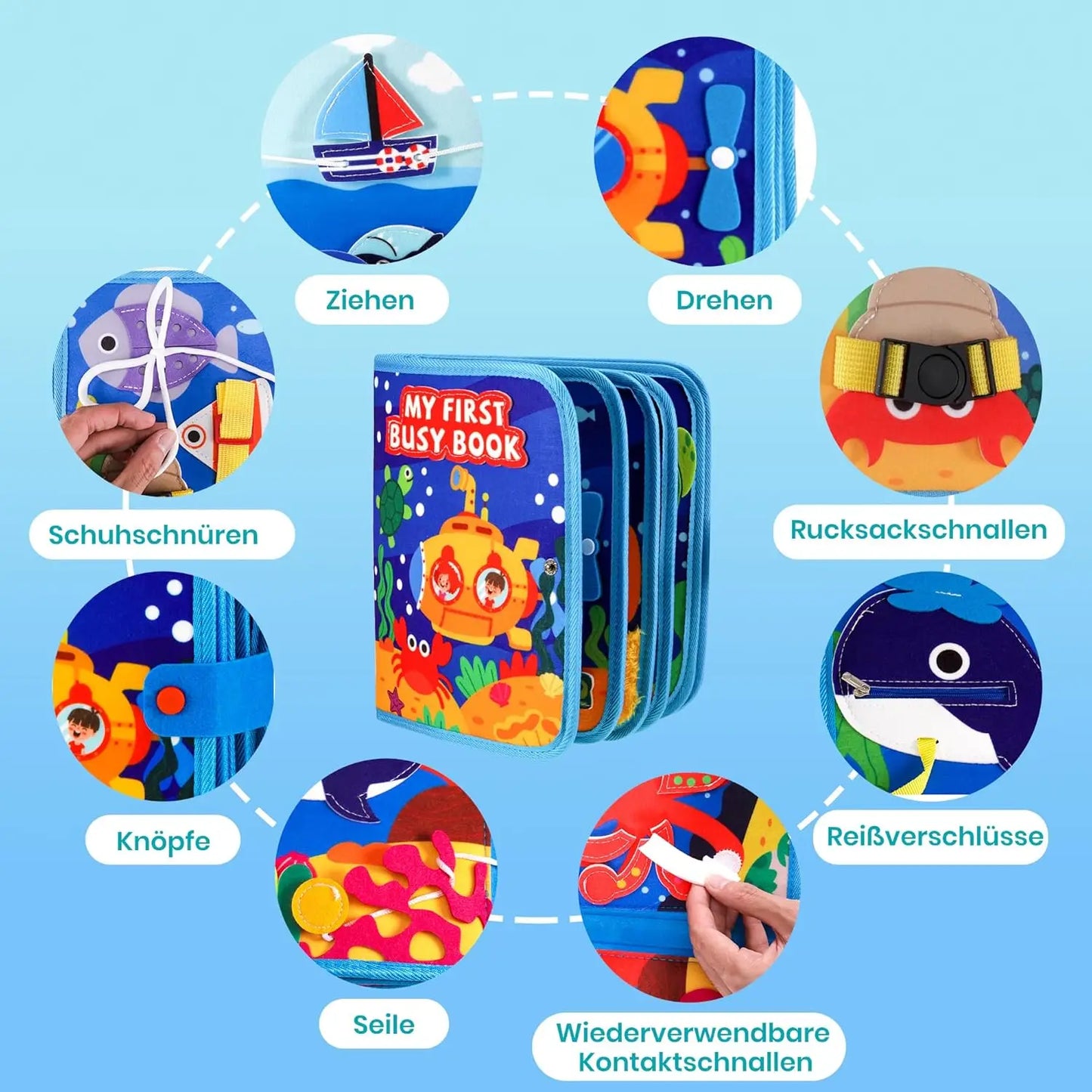 Children's baby early education intelligence learning baby toys felt learning board, busy board, busy book, cloth book, including life skills, alphabet, numbers, shapes colors, animals, weather, toddler travel toys, birthday