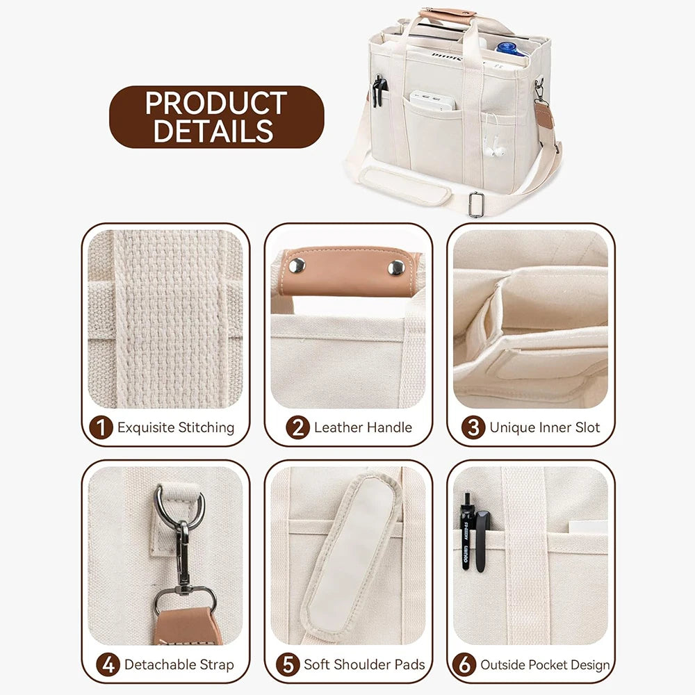 Canvas Tote Bag With Pockets Large Capacity For Daily Use
