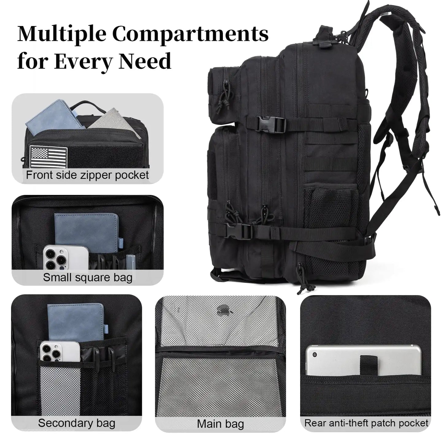 Kabaqoo Tactical Backpack MOLLE EDC Water Resistant Rucksack