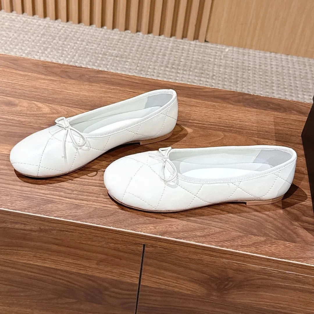 2026 Spring Women's Leather Flat Bow Ballet Flats - Women's Comfortable and Elegant Slender-Feet Single Shoes