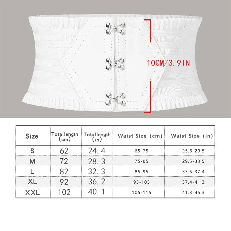 Vibrant Triple Buckle Elastic Waistband Ruffles Wide Belt For Women
