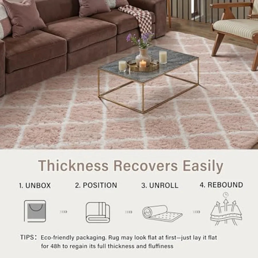 Checkered Fleece Rug For Living Room Non Slip Bedroom Carpet