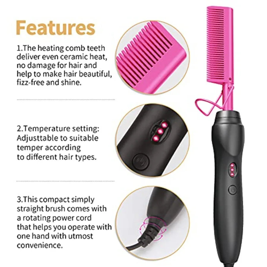 Ceramic Electric Hot Comb Straightener For Natural Hair Beard