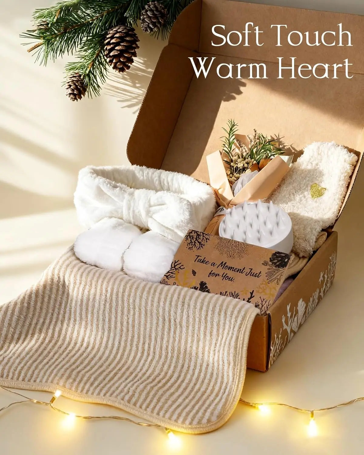 Natural Spa Gift Baskets 11pcs for Women Mom Wife - Self Care Pampering Set with Bath Bombs, Salts, Candle, Soap, Socks