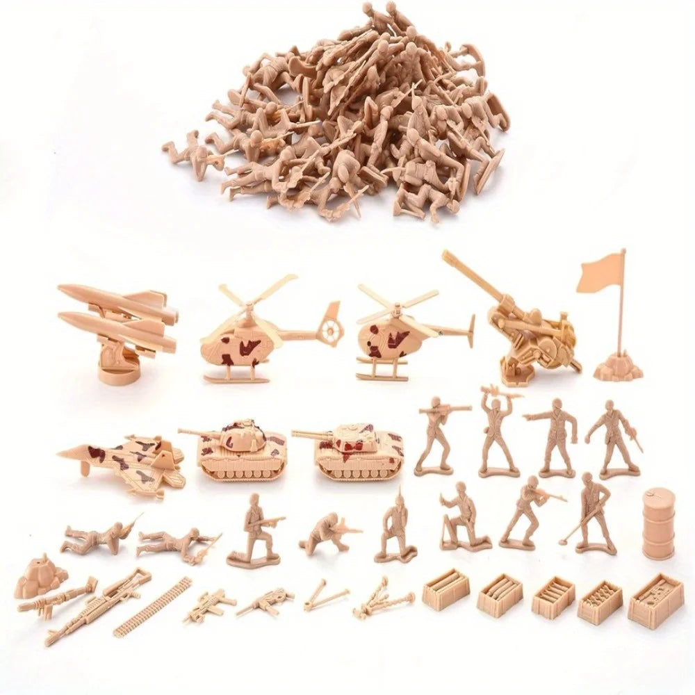 JOYFY 164 Pcs Military Soldier Army Men Play Bucket Army Action Figures Battle Group Aircrafts Helicopters Tanks with Bucket
