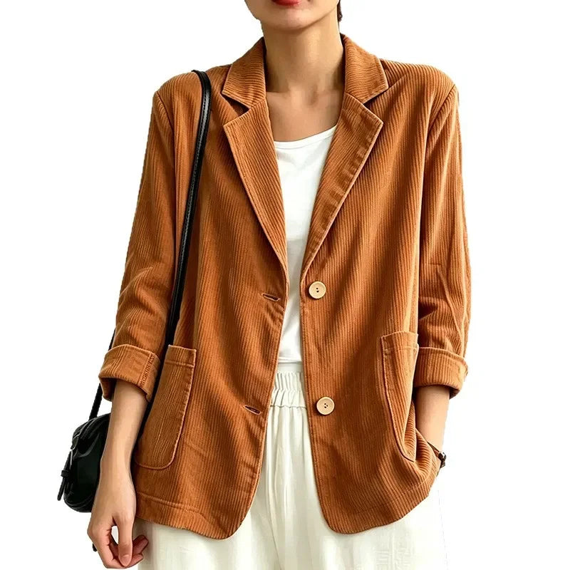 Women's Vintage Casual Single Breasted Cotton Blend Jacket