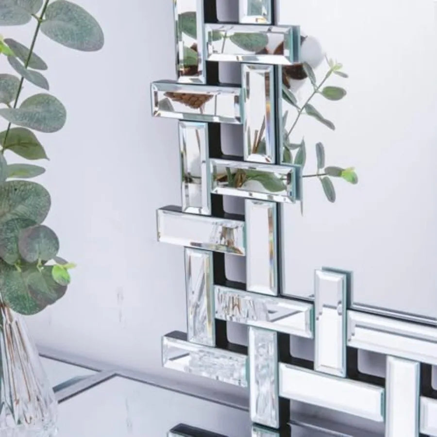 Rectangular Decorative Wall Mirror With Beveled Frame For Living Room