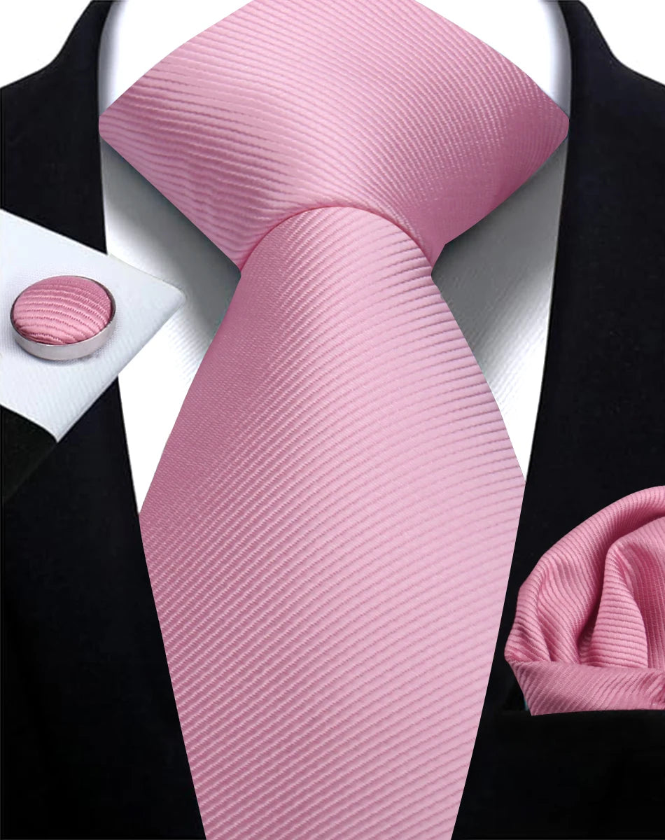 Solid Necktie Set With Handkerchief And Cufflinks For Men